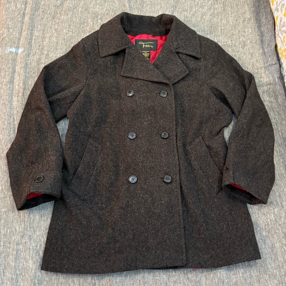 Fabio Jackets & Blazers - Women’s Double-Breasted 100% Wool Gray Black Coat